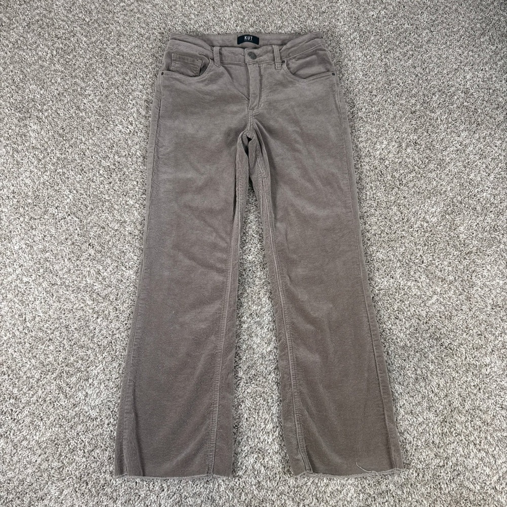 Kut from the Kloth Pants‎ Womens 6 Brown Kelsey Ankle Flare Corduroy Raw Hem